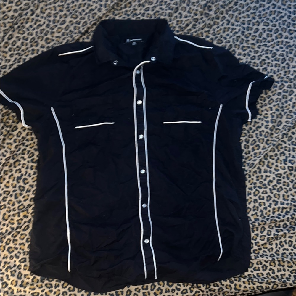 INC International Concepts Black and White Casual Button Down Shirt